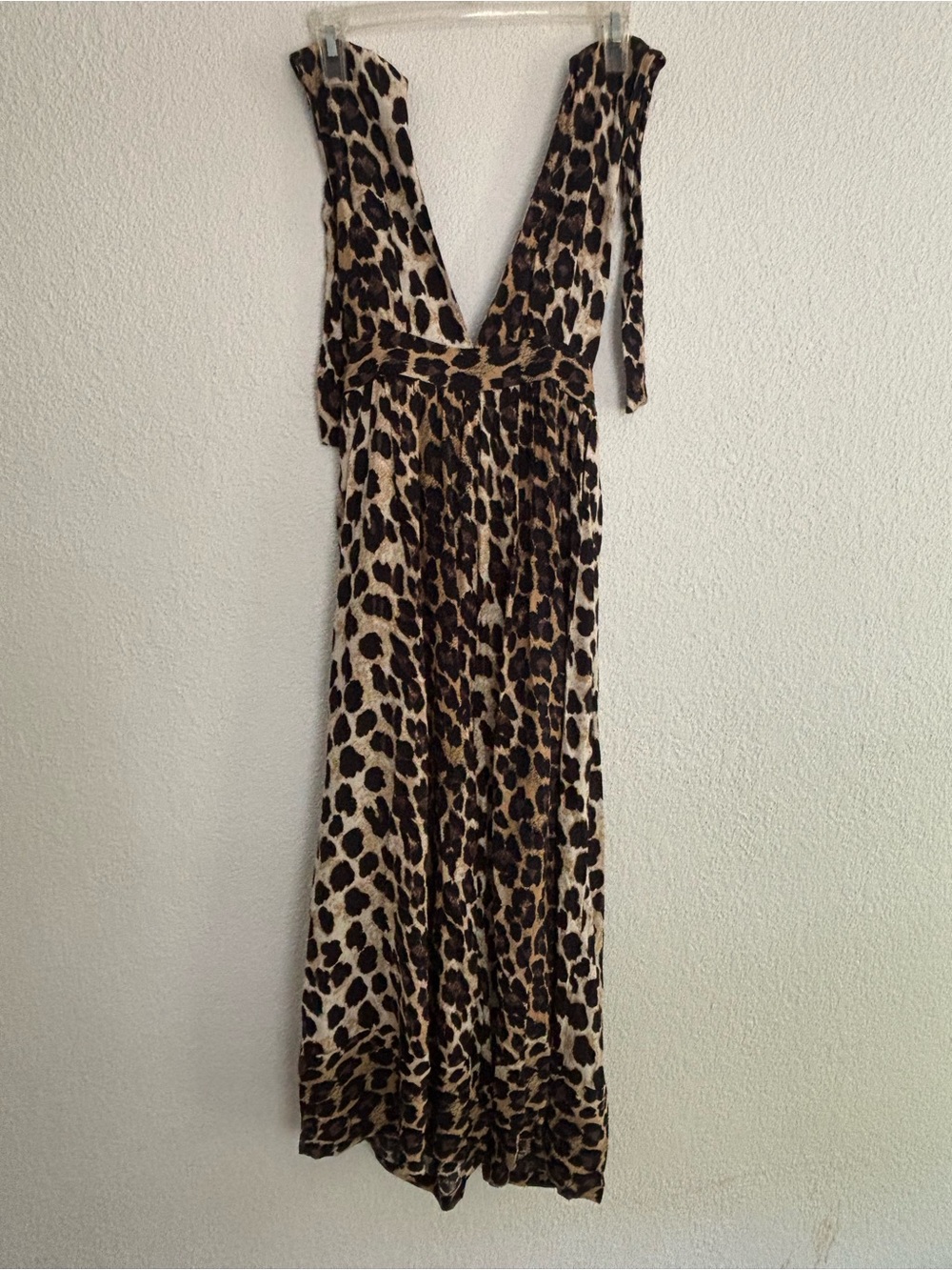 Urban Outfitters Leopard Print Deep V Jumpsuit - Brown/Black/Cream